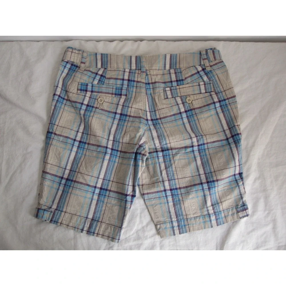 NEW Arizona Bermuda Blue Khaki Purple Plaid Checkered Shorts sz 11 Low Rise Cute
